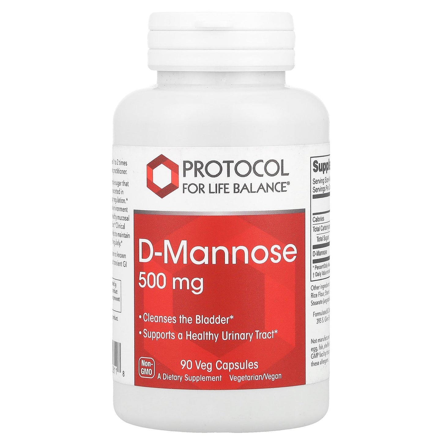 Protocol for Life Balance, D-Mannose, 500 mg , 90 Veg Capsules