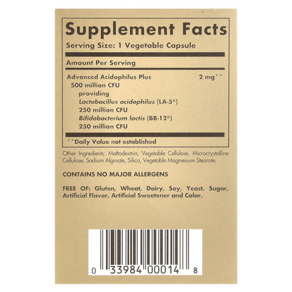 Solgar, Advanced Acidophilus Plus, 60 Vegetable Capsules