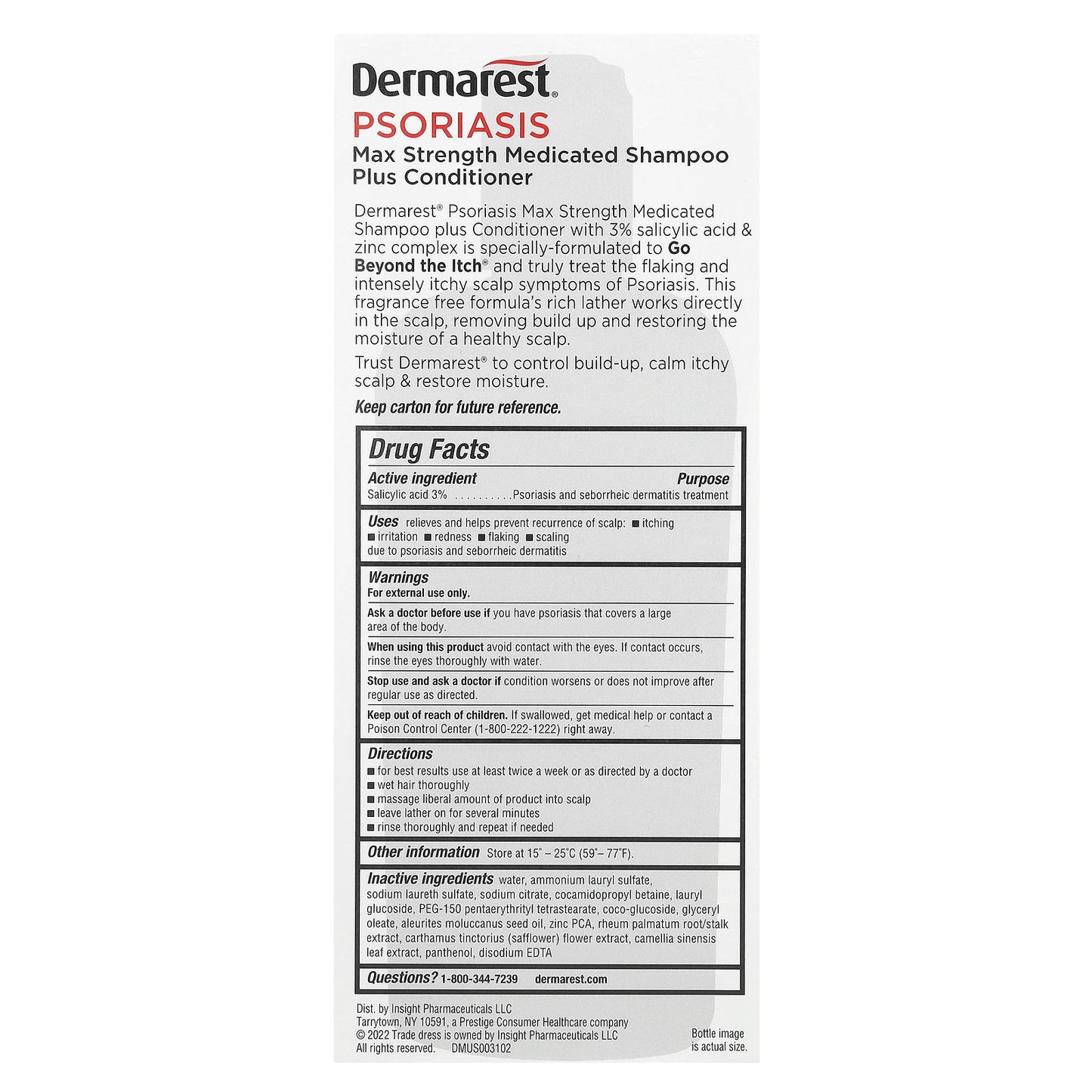 Dermarest, Psoriasis, Maximum Strength Medicated Shampoo + Conditioner, Fragrance Free, 8 fl oz (236 ml)