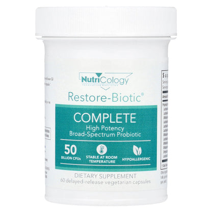 Nutricology, Restore-Biotic® Complete, 50 Billion CFUs, 60 Delayed-Release Vegetarian Capsules