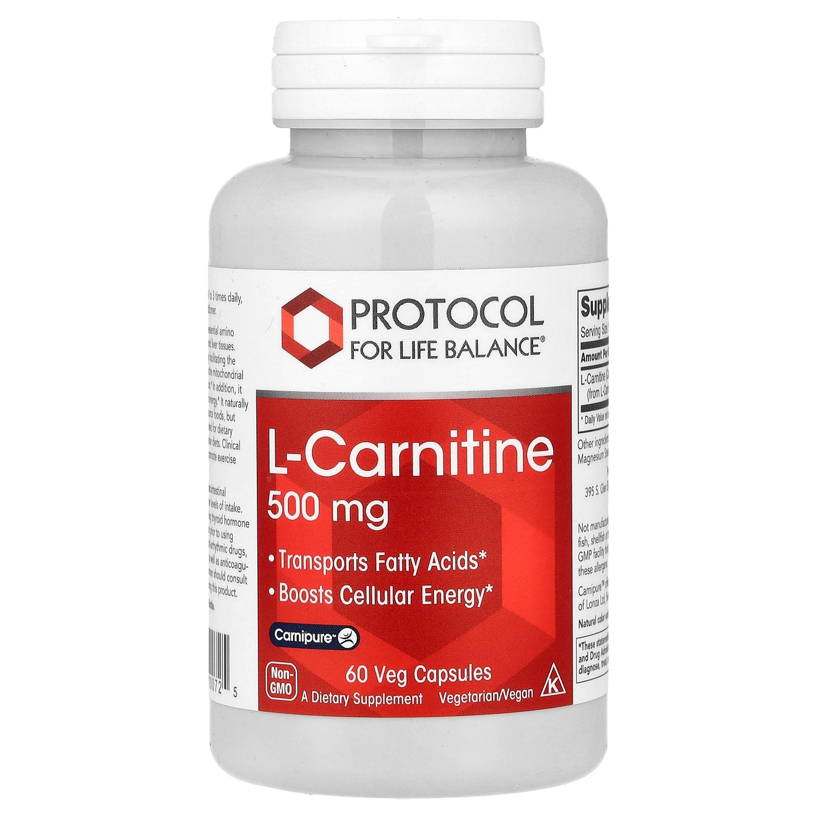 Protocol for Life Balance, L-Carnitine, 500 mg, 60 Veg Capsules