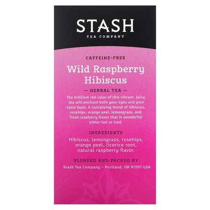 Stash Tea, Herbal Tea, Wild Raspberry Hibiscus, Caffeine Free, 20 Tea Bags,1.3 oz (38 g)