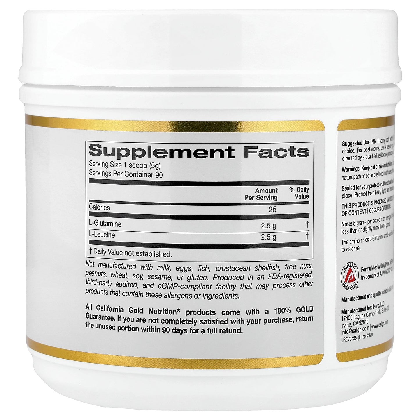 California Gold Nutrition, L-Glutamine + L-Leucine, Unflavored, 15.87 oz (450 g)
