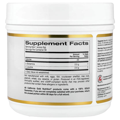 California Gold Nutrition, L-Glutamine + L-Leucine, Unflavored, 15.87 oz (450 g)