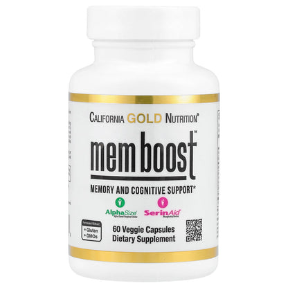 California Gold Nutrition, MEM Boost™, Memory & Cognitive Support with Alpha-GPC, Lion's Mane Extract, Coffee Fruit Extract and Phosphatidylserine, 60 Veggie Capsules