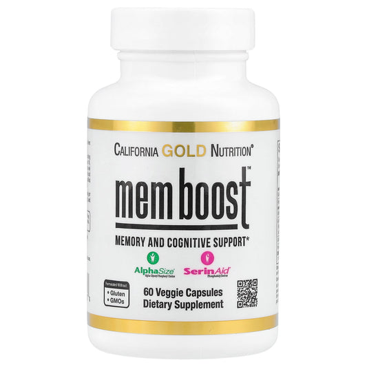 California Gold Nutrition, MEM Boost™, Memory & Cognitive Support with Alpha-GPC, Lion's Mane Extract, Coffee Fruit Extract and Phosphatidylserine, 60 Veggie Capsules