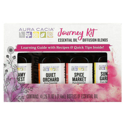 Aura Cacia, Journey Kit, Essential Oil Diffusion Blends, 4 Bottles, 0.25 fl oz (7.4 ml) Each