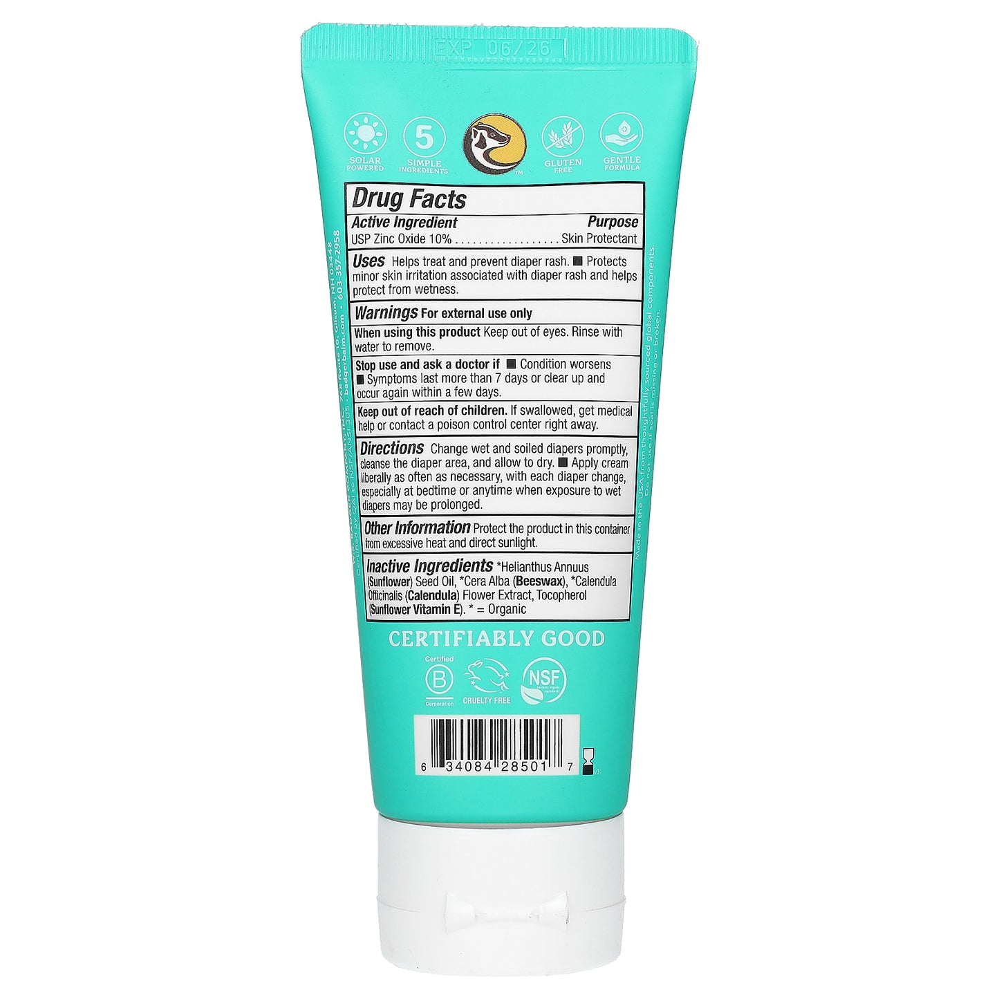 Badger, Baby Diaper Rash Cream, Calendula, 2.9 fl oz (87 ml)