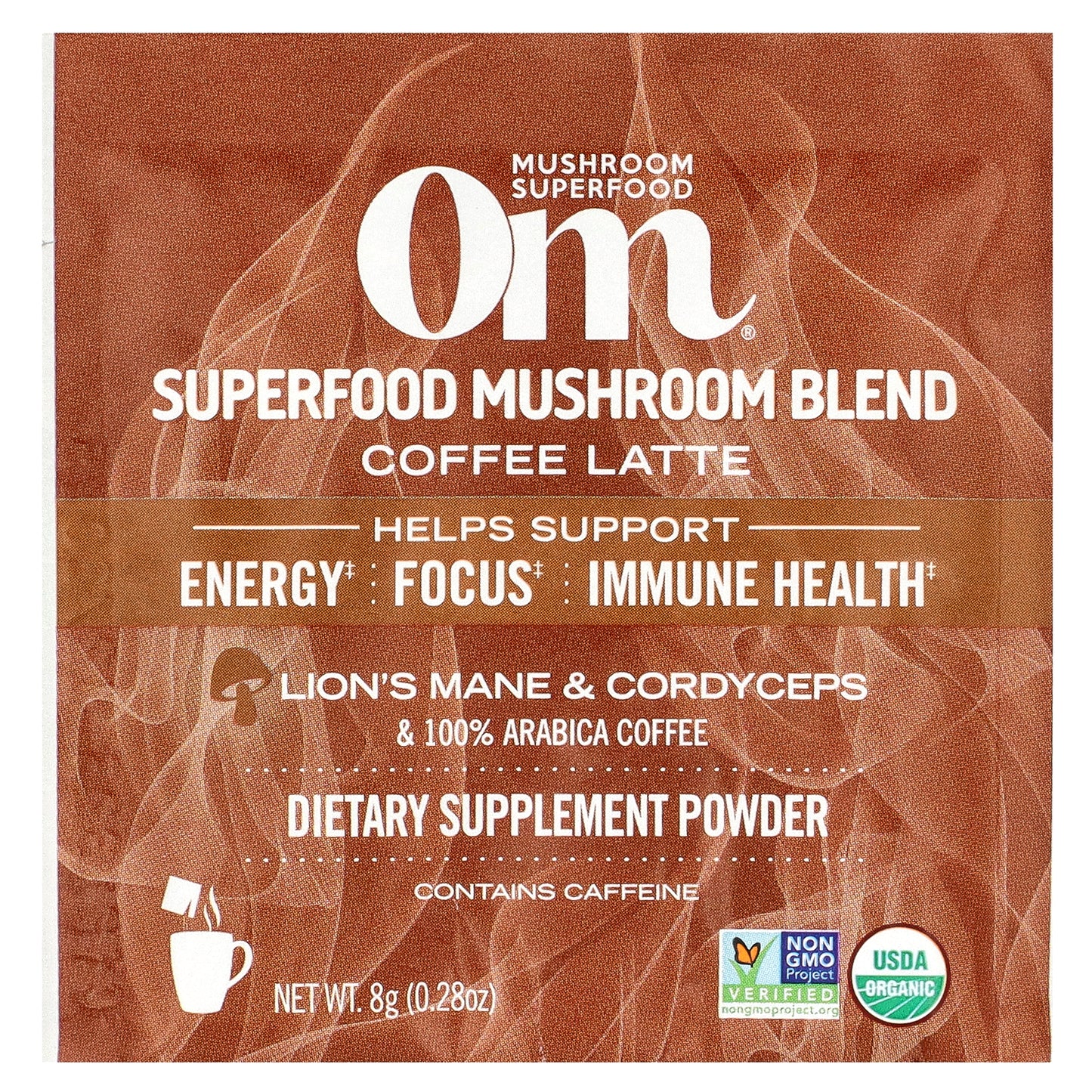 Om Mushrooms, Superfood Mushroom Blend, Coffee Latte, 10 Packets, 0.28 oz (8 g) Each