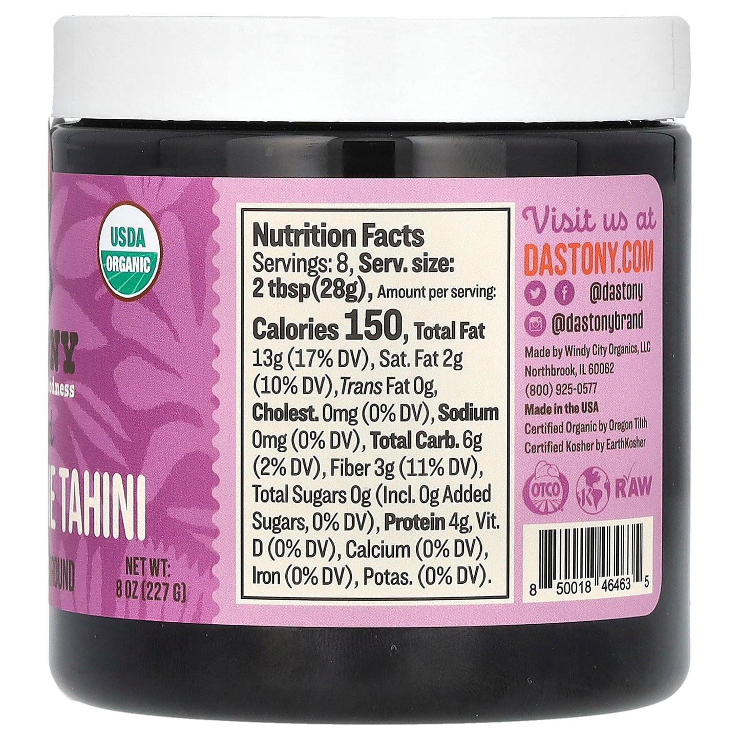 Dastony, Organic Toasted Black Sesame Tahini, Ultra Smooth, 8 oz (227 g)