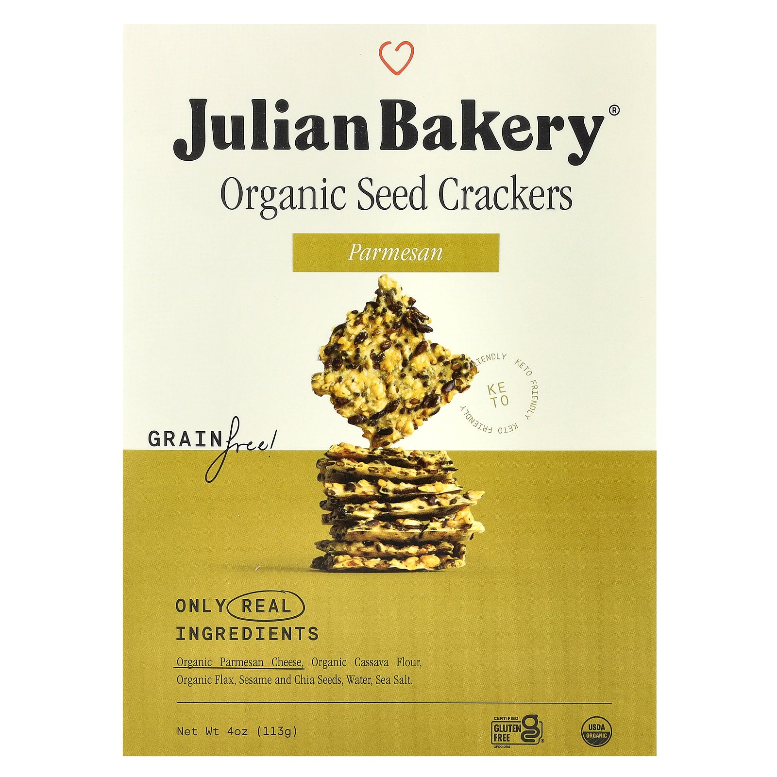 Julian Bakery, Organic Seed Crackers, Parmesan, 4 oz (113 g)