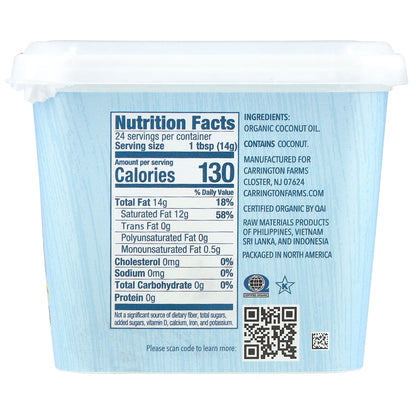 Carrington Farms, Organic Coconut Oil, Unrefined, 12 fl oz (355 ml)