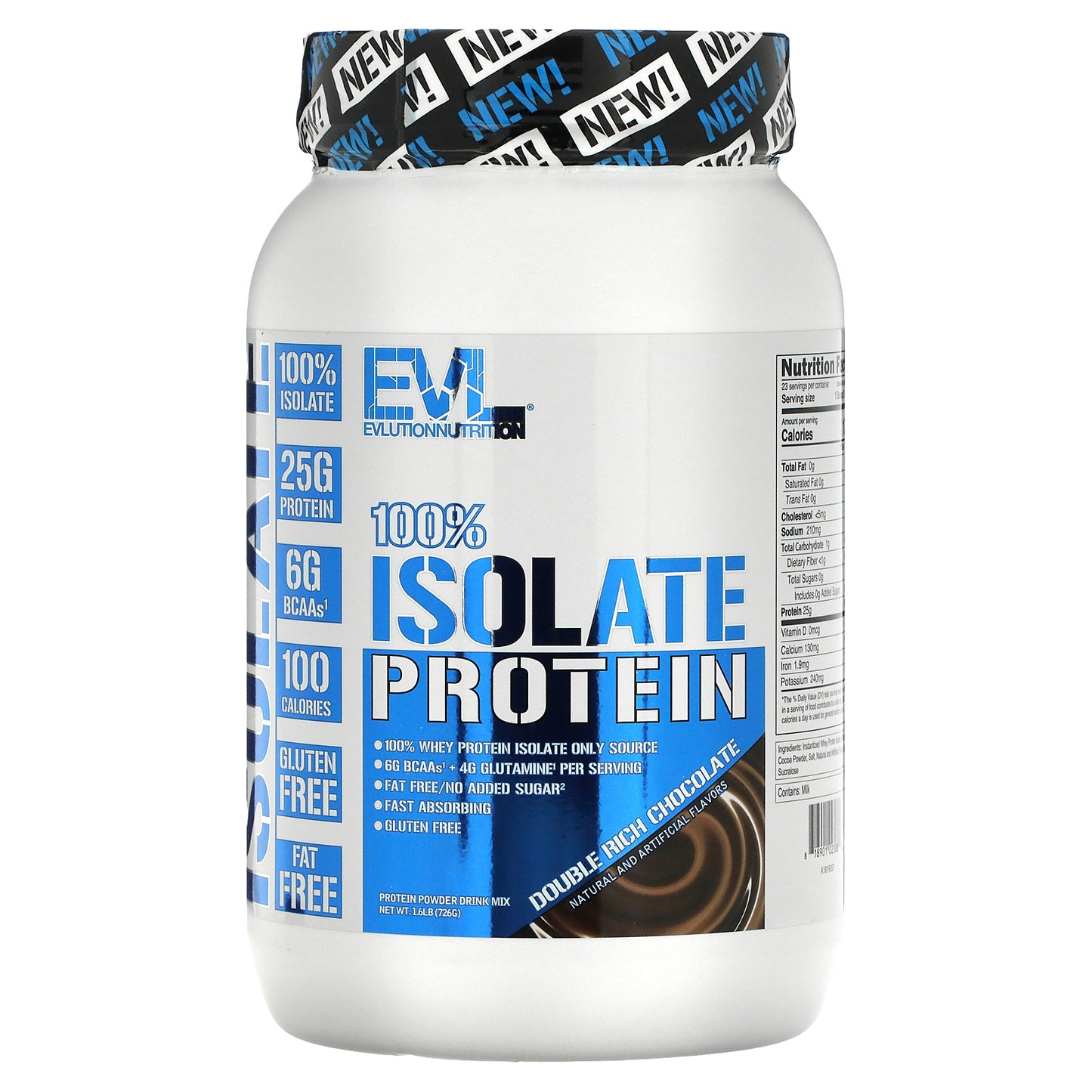 EVLution Nutrition, 100% Isolate Protein, Double Rich Chocolate, 1.6 lb (726 g)