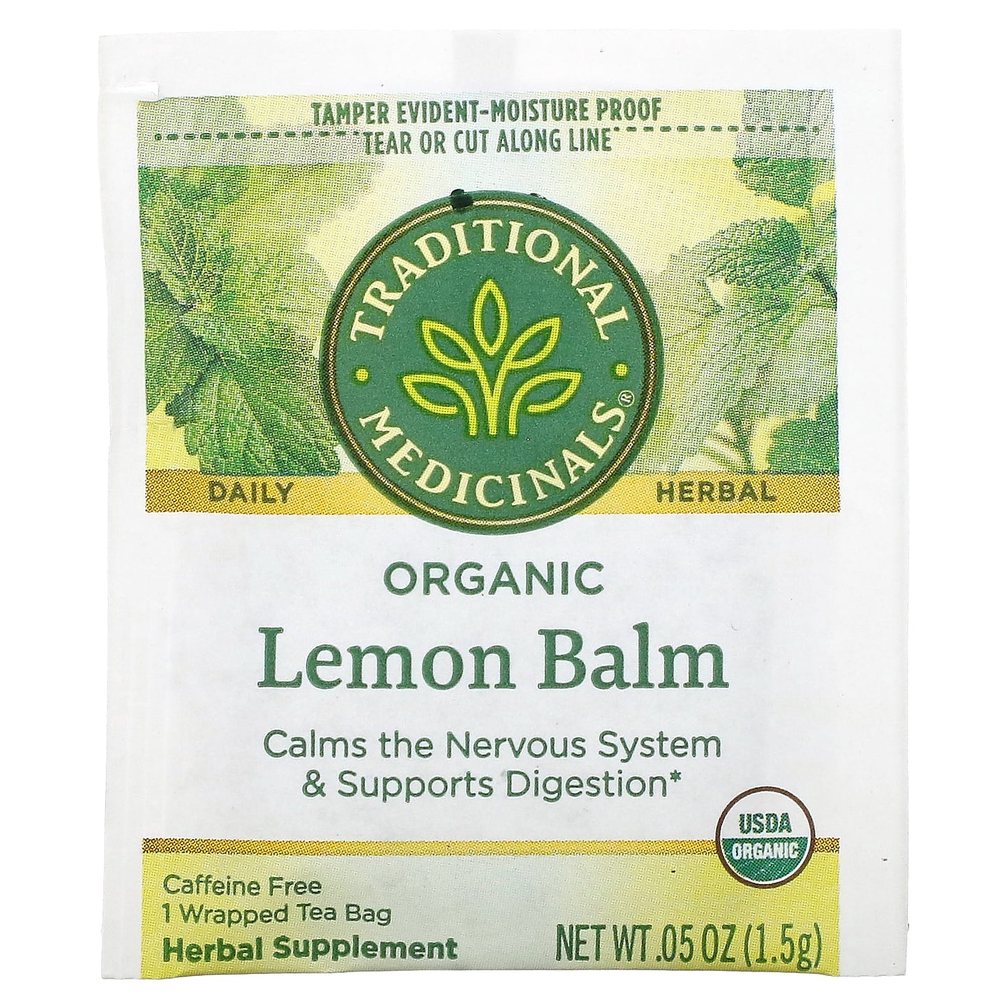 Traditional Medicinals, Organic Lemon Balm, Caffeine Free, 16 Wrapped Tea Bags, 0.85 oz (24 g)