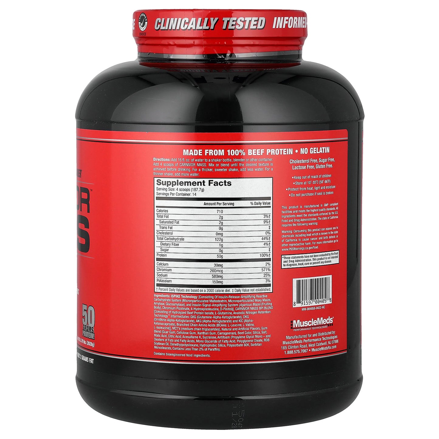 MuscleMeds, Carnivor™ Mass, Anabolic Beef Protein Gainer, Strawberry, 5.79 lbs (2,628 g)