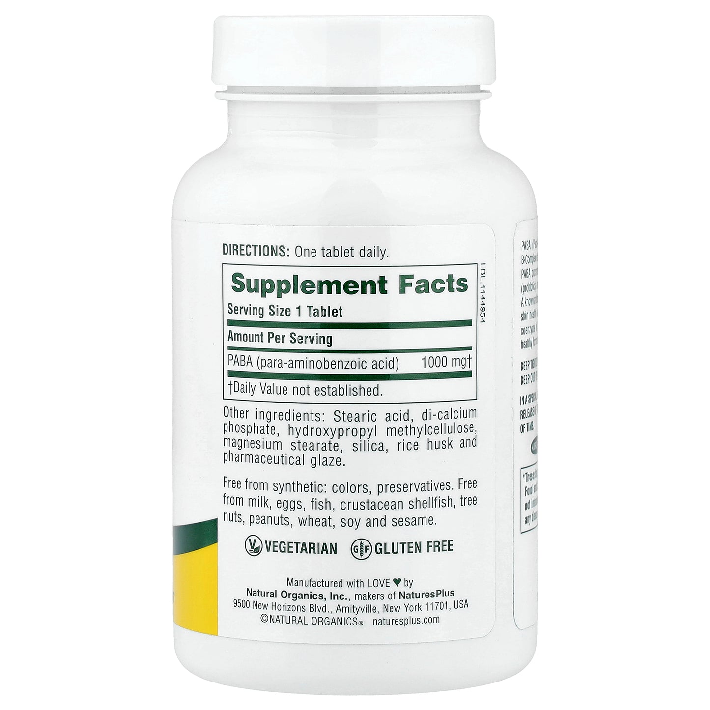 NaturesPlus, PABA, Sustained Release, 1,000 mg, 60 Tablets