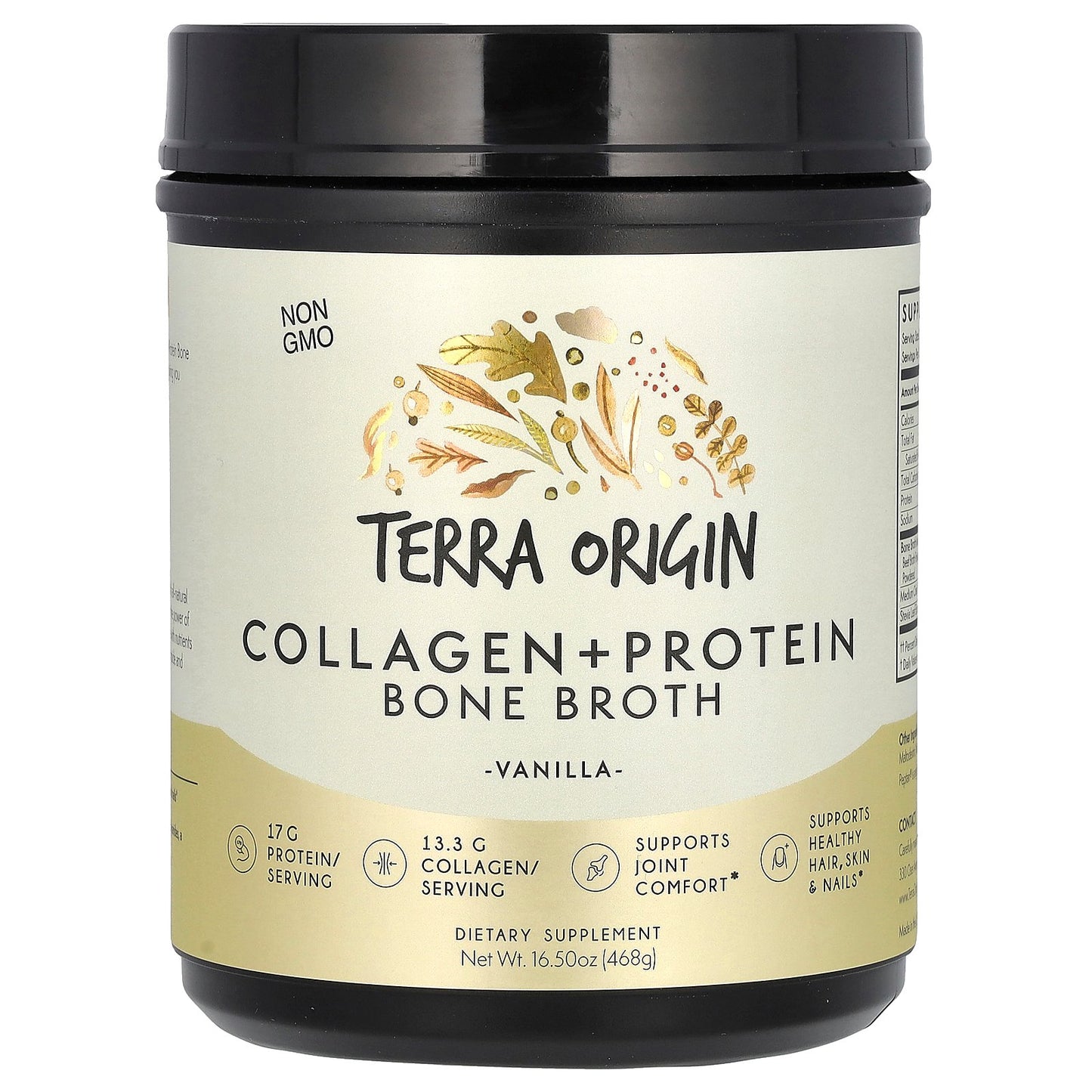 Terra Origin, Collagen + Protein Bone Broth, Vanilla, 16.5 oz (468 g)