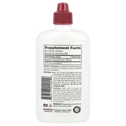 NutriBiotic, Vegan GSE, Grapefruit Seed Extract, Liquid Concentrate, 100 mg, 4 fl oz (118 ml)