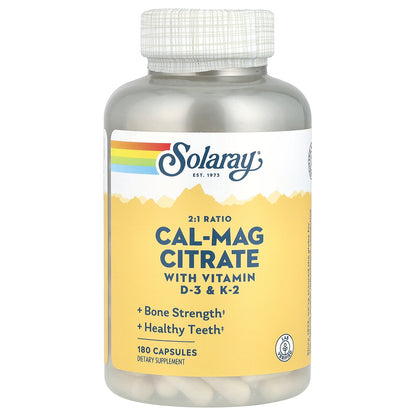 Solaray, Cal-Mag Citrate 2:1 Ratio, 180 Capsules