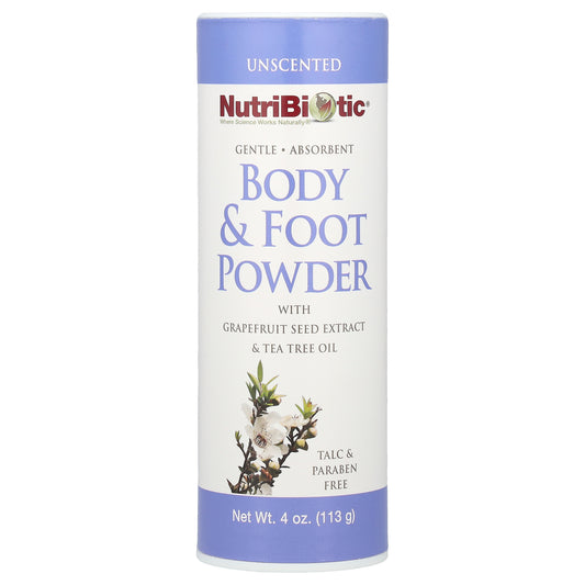 NutriBiotic, Body & Foot Powder with Grapefruit Seed Extract & Tea Tree Oil, Unscented, 4 oz (113 g)