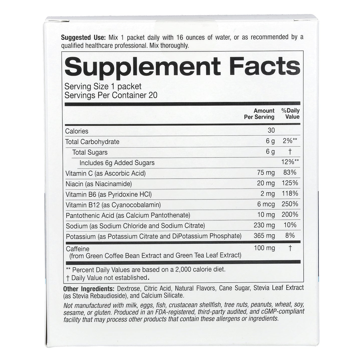 Lake Avenue Nutrition, Energy Powder Drink Mix with Potassium, Sodium, Caffeine, and Vitamin C, Lemon Ginger, 20 Packets, 0.41 oz (11.6 g) Each