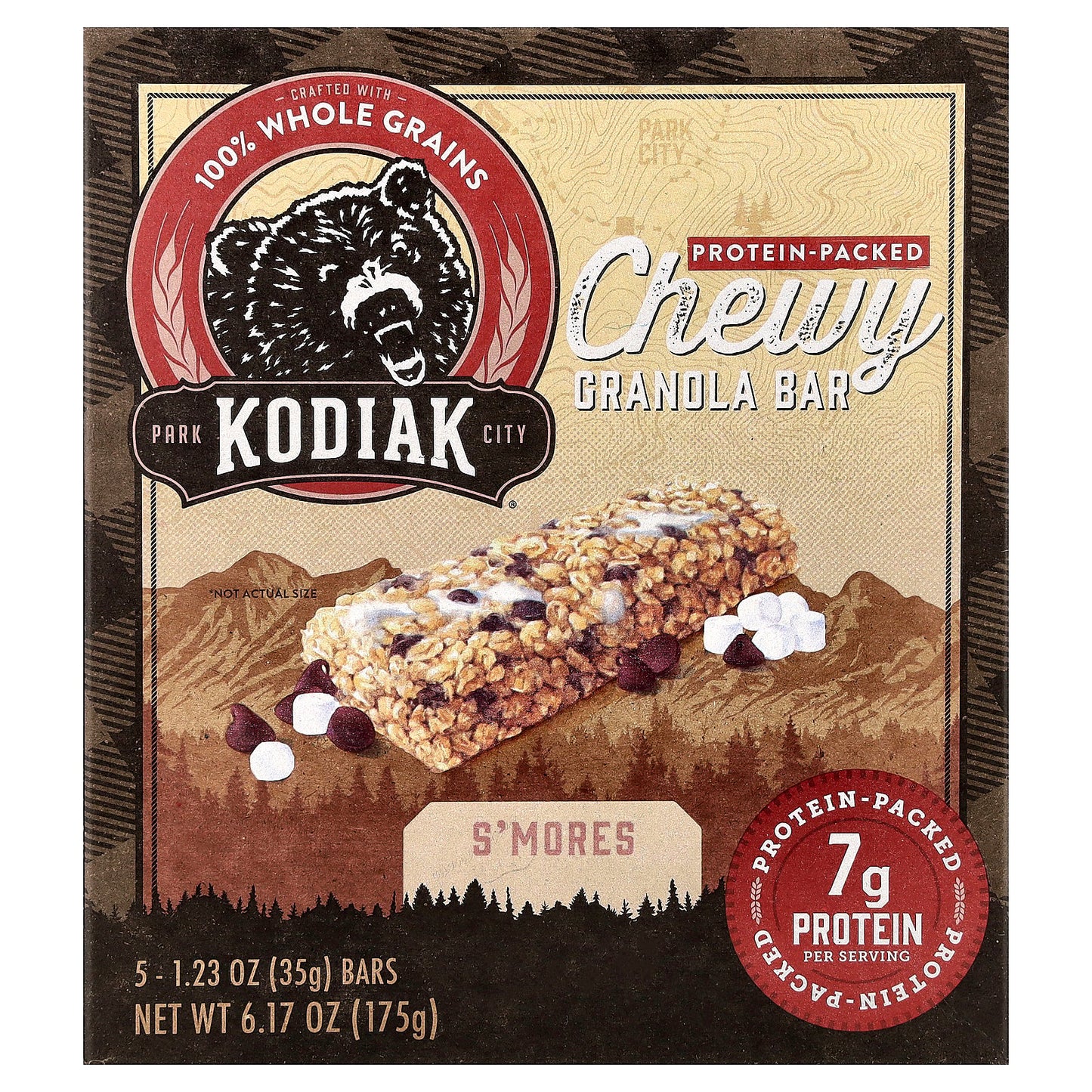 Kodiak Cakes, Chewy Granola Bars, S'mores, 5 Bars, 1.23 oz (35 g) Each