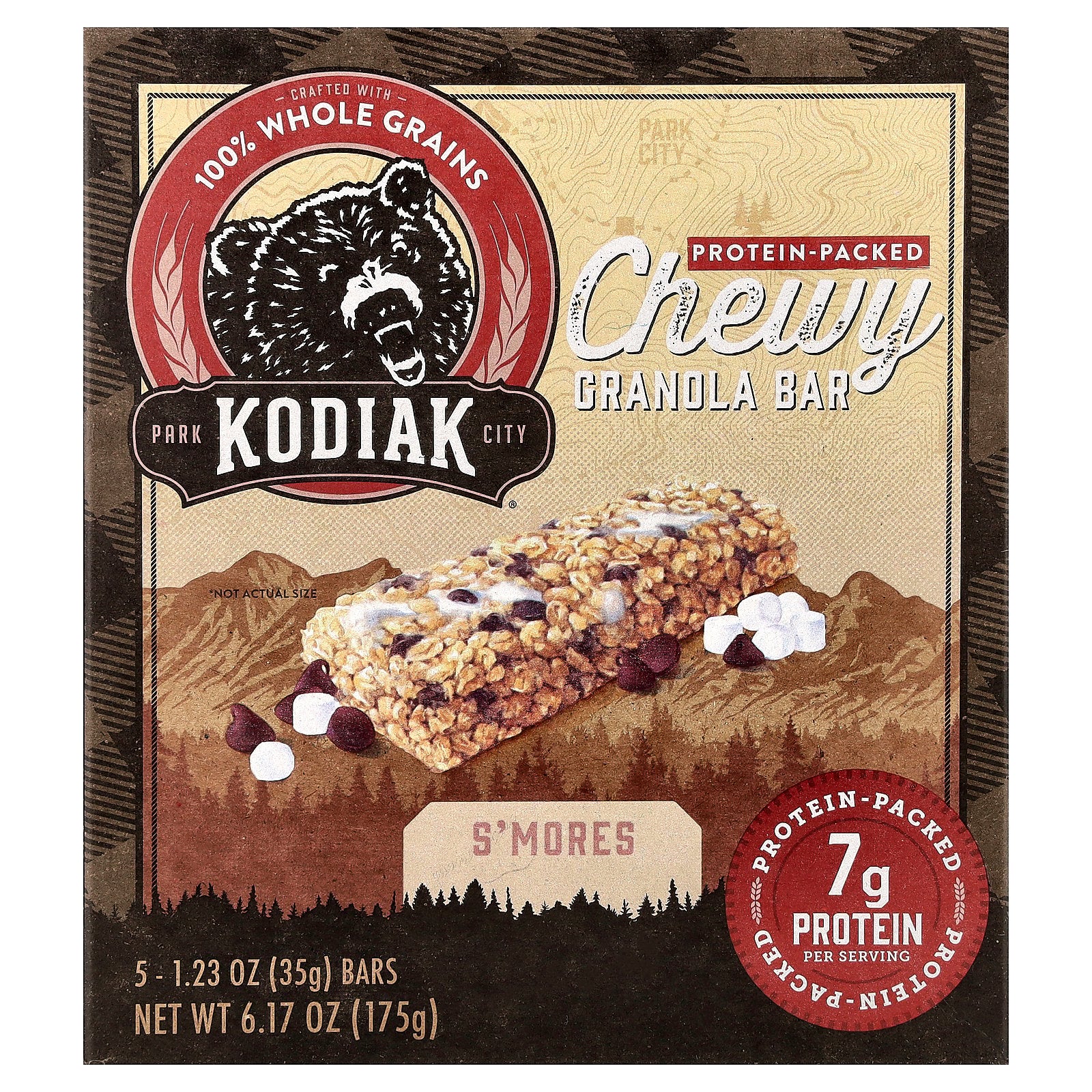 Kodiak Cakes, Chewy Granola Bars, S'mores, 5 Bars, 1.23 oz (35 g) Each