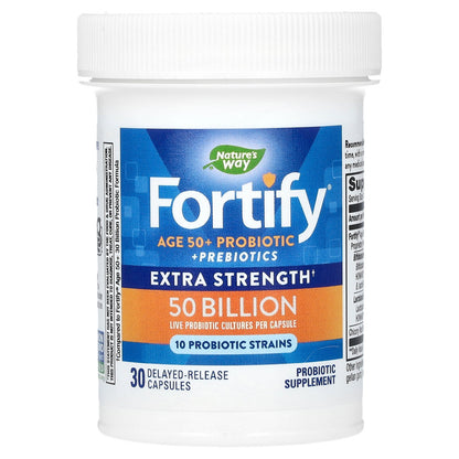 Nature's Way, Fortify, Ages 50+ Probiotic + Prebiotics, Extra Strength , 50 Billion, 30 Delayed-Release Capsules