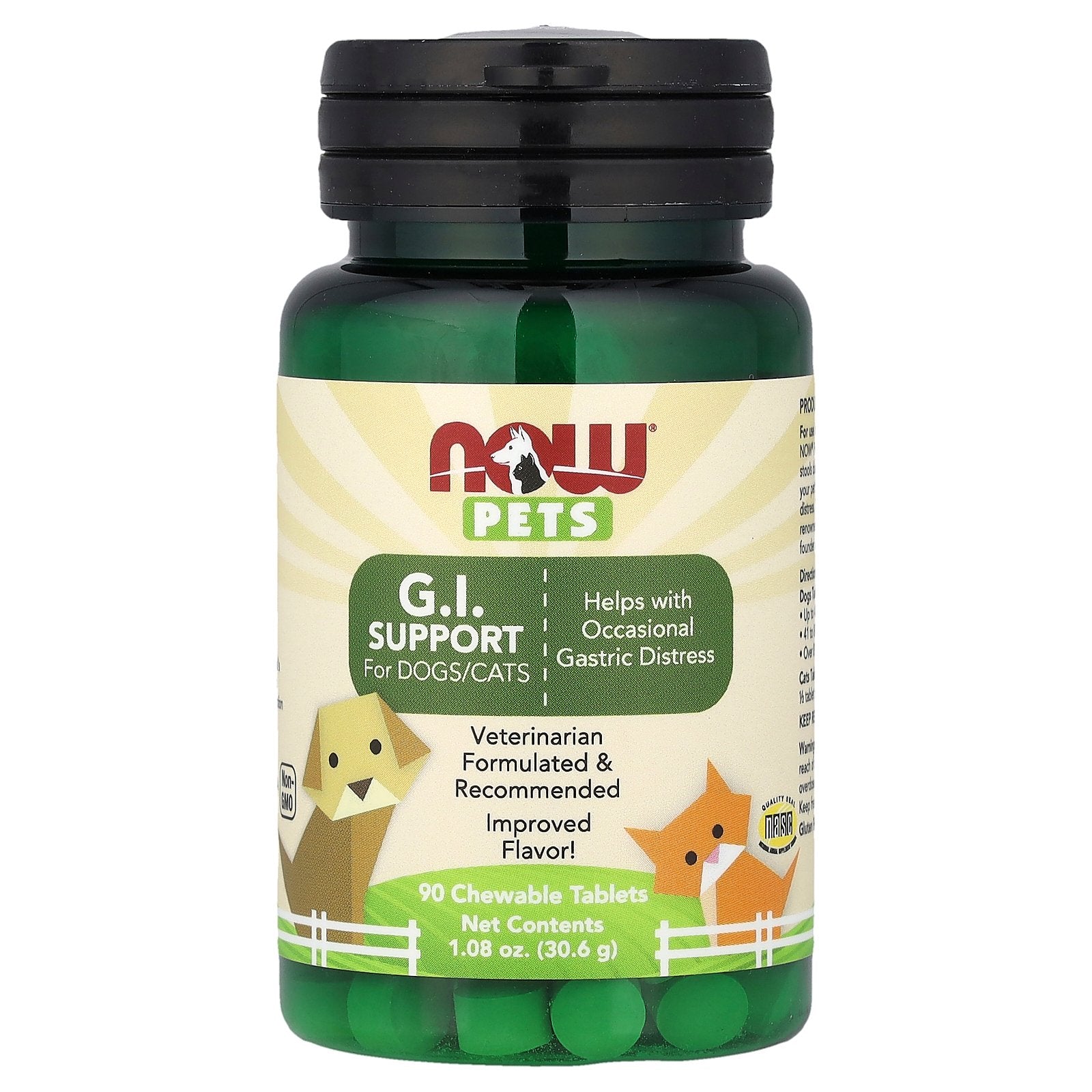 NOW Foods, Pets, GI Support, For Dogs/Cats, 90 Chewable Tablets, 1.08 oz (30.6 g)