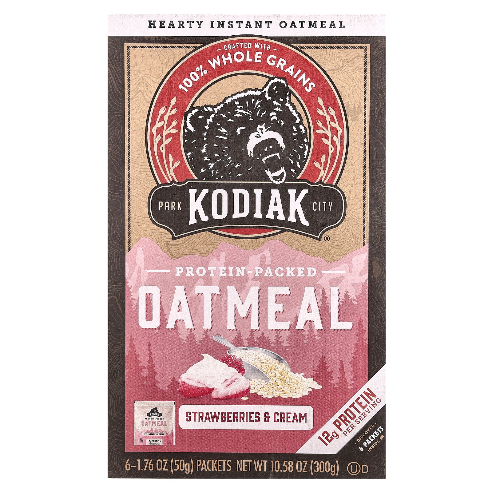 Kodiak Cakes, Protein-Packed Oatmeal, Strawberries & Cream, 6 Packets, 1.76 oz (50 g) Each