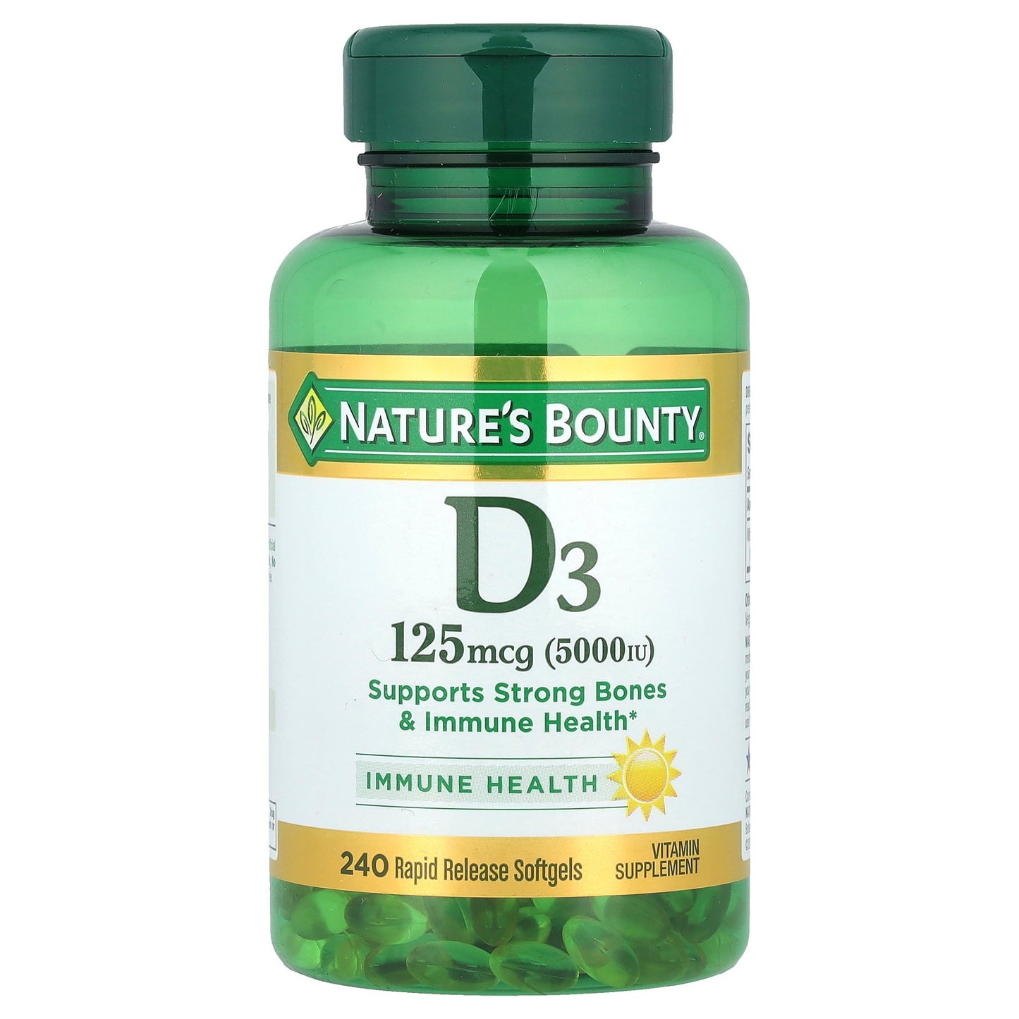 Nature's Bounty, Vitamin D3, 125 mcg (5,000 IU), 240 Rapid Release Softgels