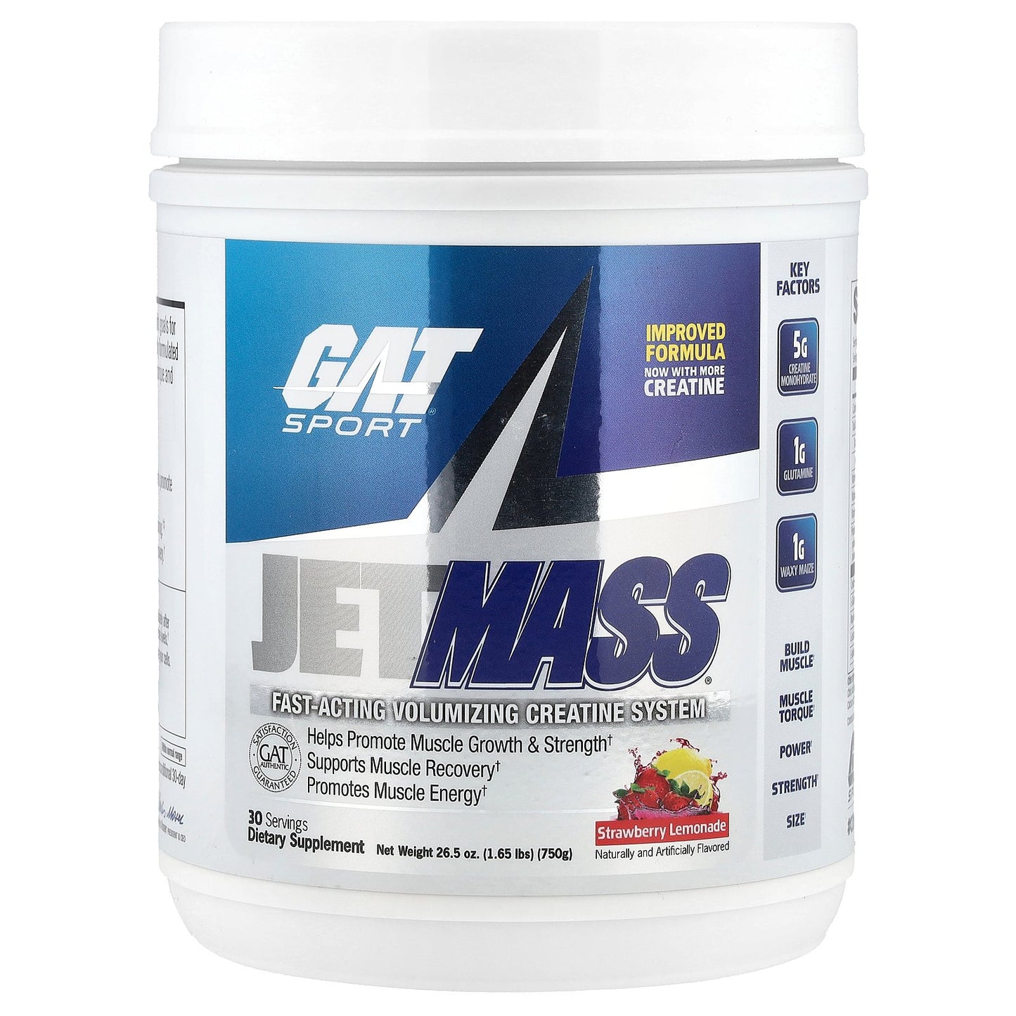 GAT, JetMASS®, Fast-Acting Volumizing Creatine System, Strawberry Lemonade, 1.65 lbs (750 g)