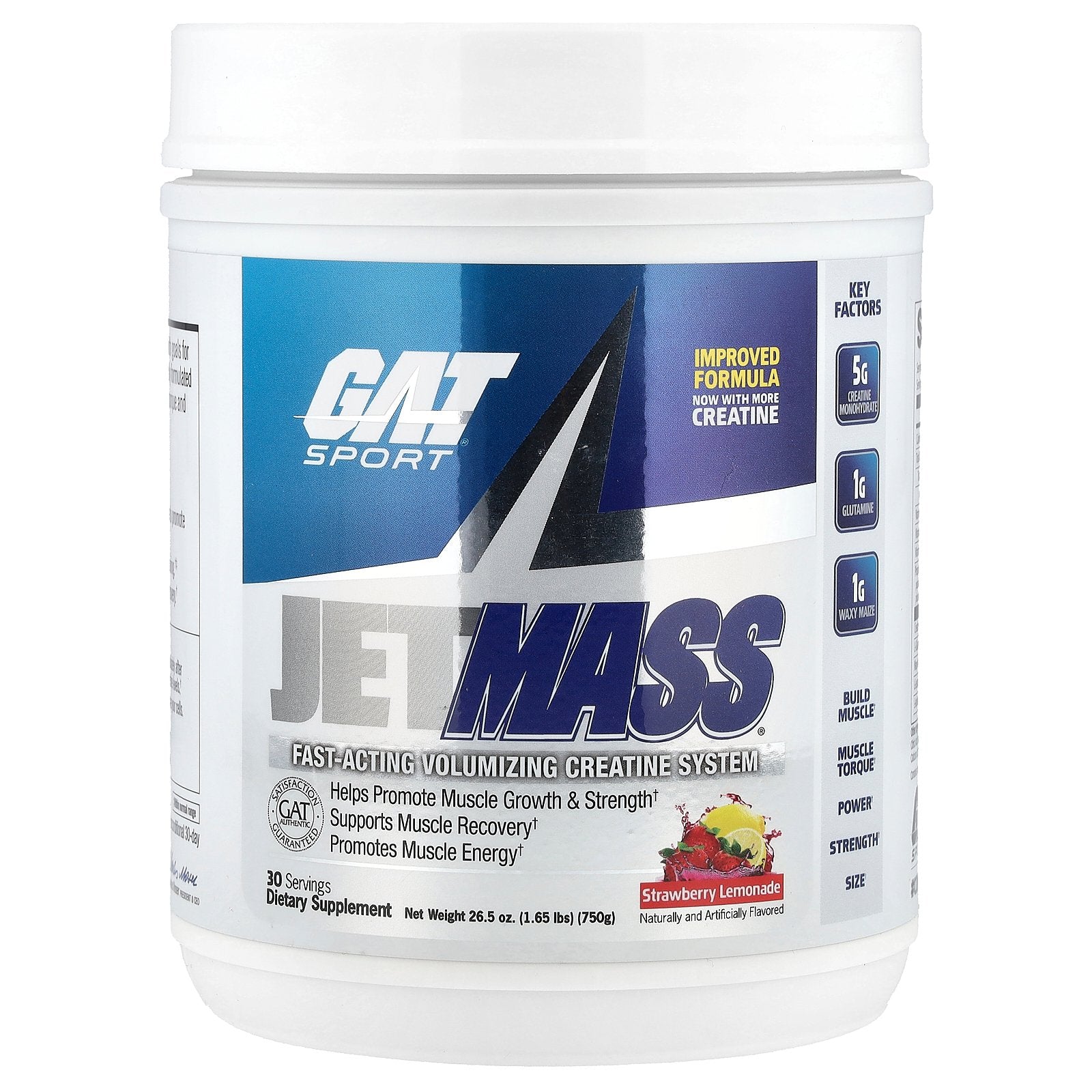 GAT, JetMASS®, Fast-Acting Volumizing Creatine System, Strawberry Lemonade, 1.65 lbs (750 g)