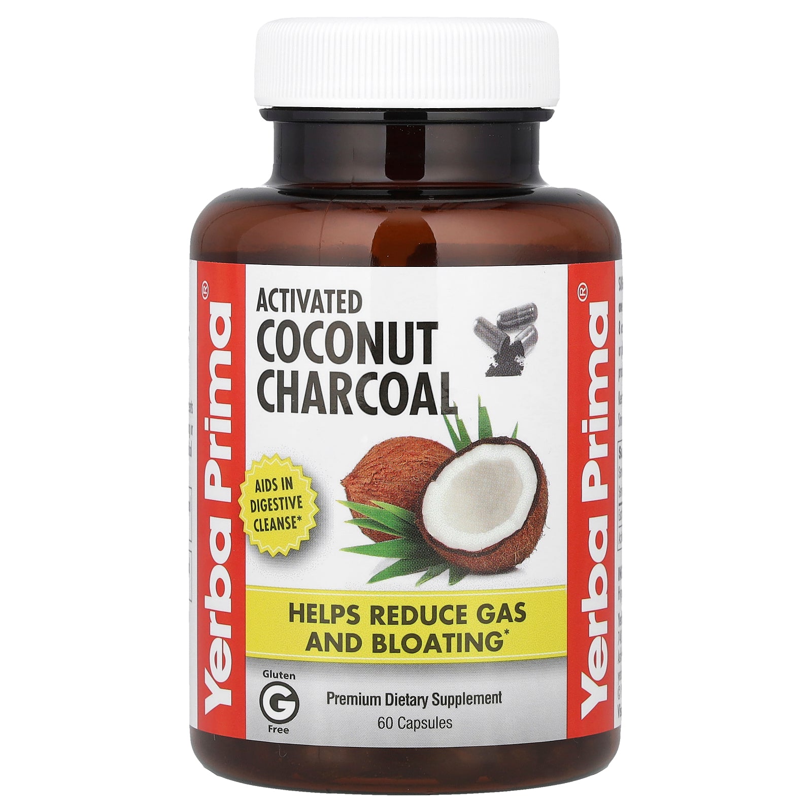 Yerba Prima, Activated Coconut Charcoal, 60 Capsules (130 mg per Capsule)