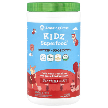 Amazing Grass, Kidz Superfood®, Protein + Probiotics, Strawberry Blast, 8.9 oz (255 g)