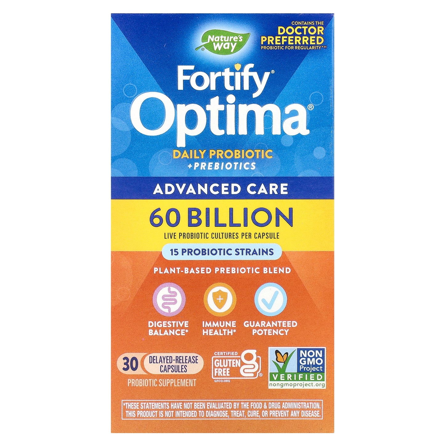 Nature's Way, Fortify Optima, Daily Probiotic + Prebiotics, 60 Billion, 30 Delayed-Release Capsules