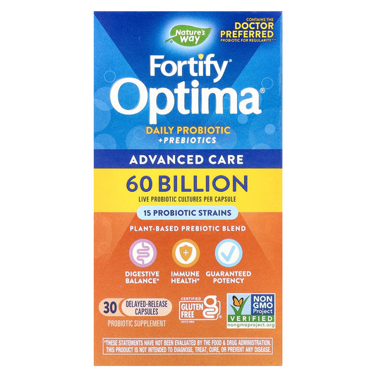 Nature's Way, Fortify Optima, Daily Probiotic + Prebiotics, 60 Billion, 30 Delayed-Release Capsules