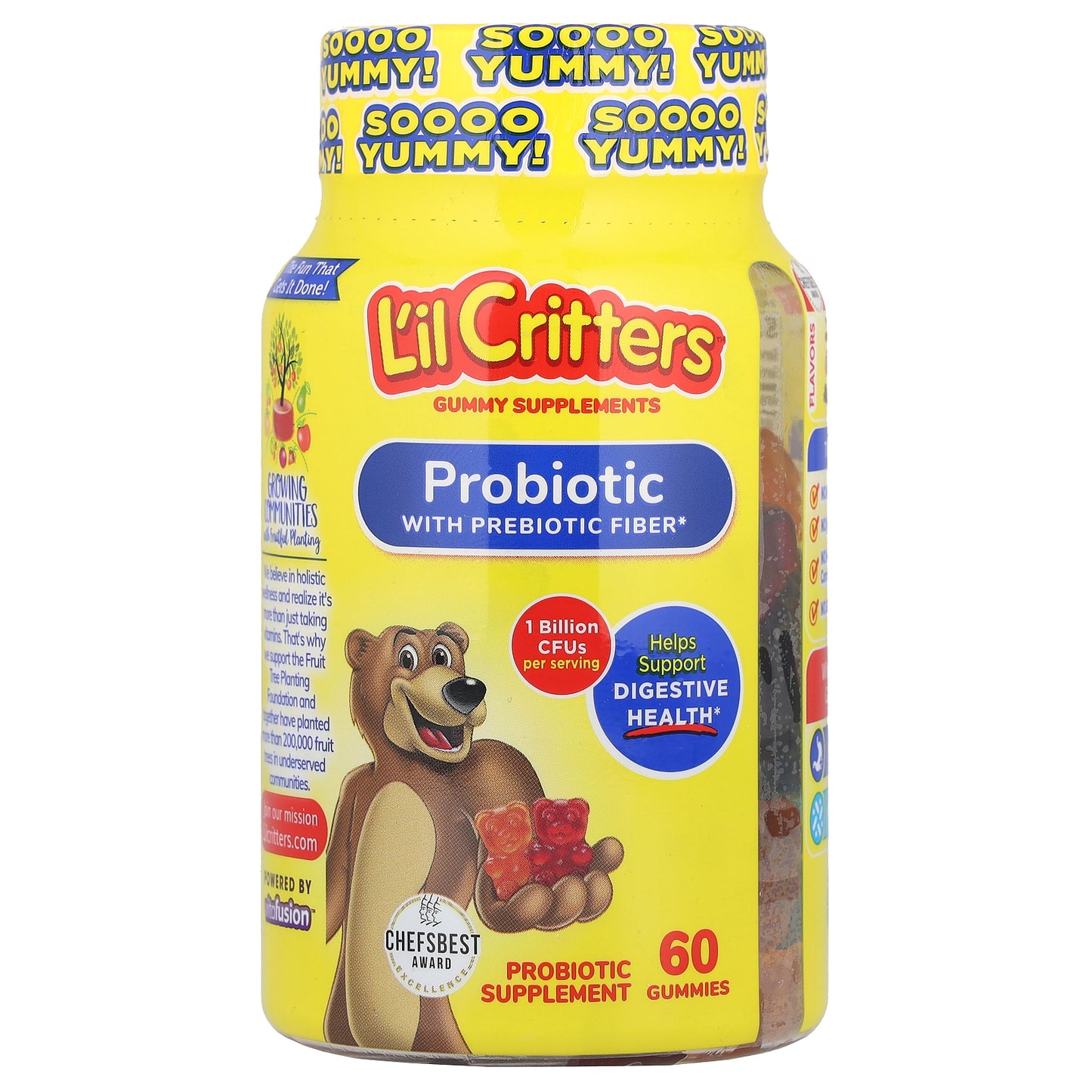 L'il Critters, Probiotic With Prebiotic Fiber, Cherry, Orange & Grape Flavor, 60 Gummies (0.5 Billion CFU per Gummy)