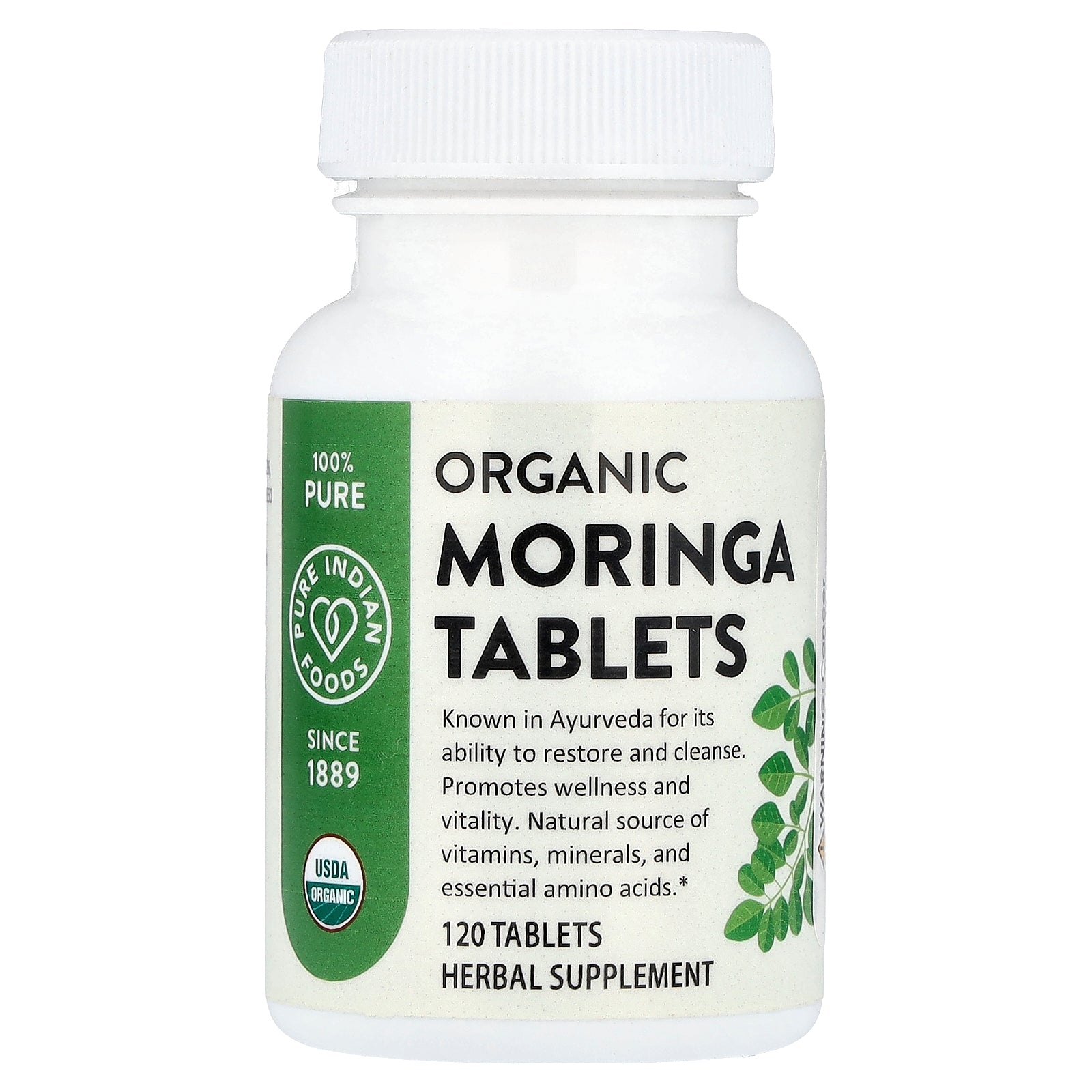 Pure Indian Foods, Organic Moringa Tablets , 120 Tablets (400 mg per Tablet)