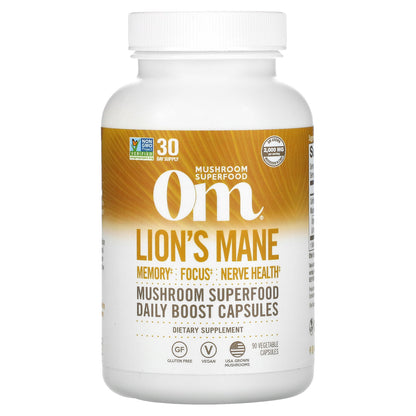 Om Mushrooms, Lions's Mane Mushroom Superfood, 2,000 mg, 90 Vegetable Capsules (667 mg per Capsule)