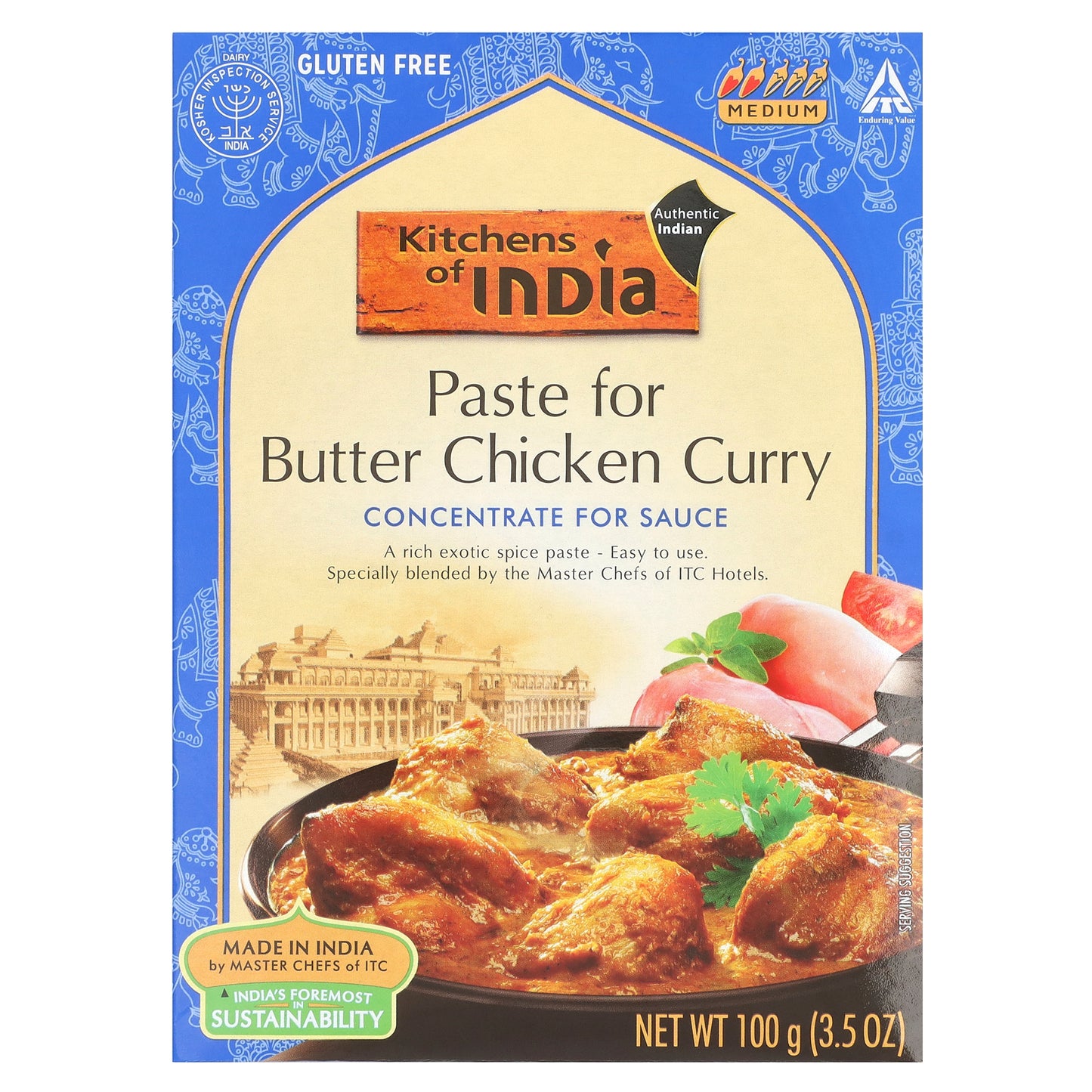 Kitchens of India, Paste For Butter Chicken Curry, Concentrate For Sauce, Medium, 3.5 oz (100 g)