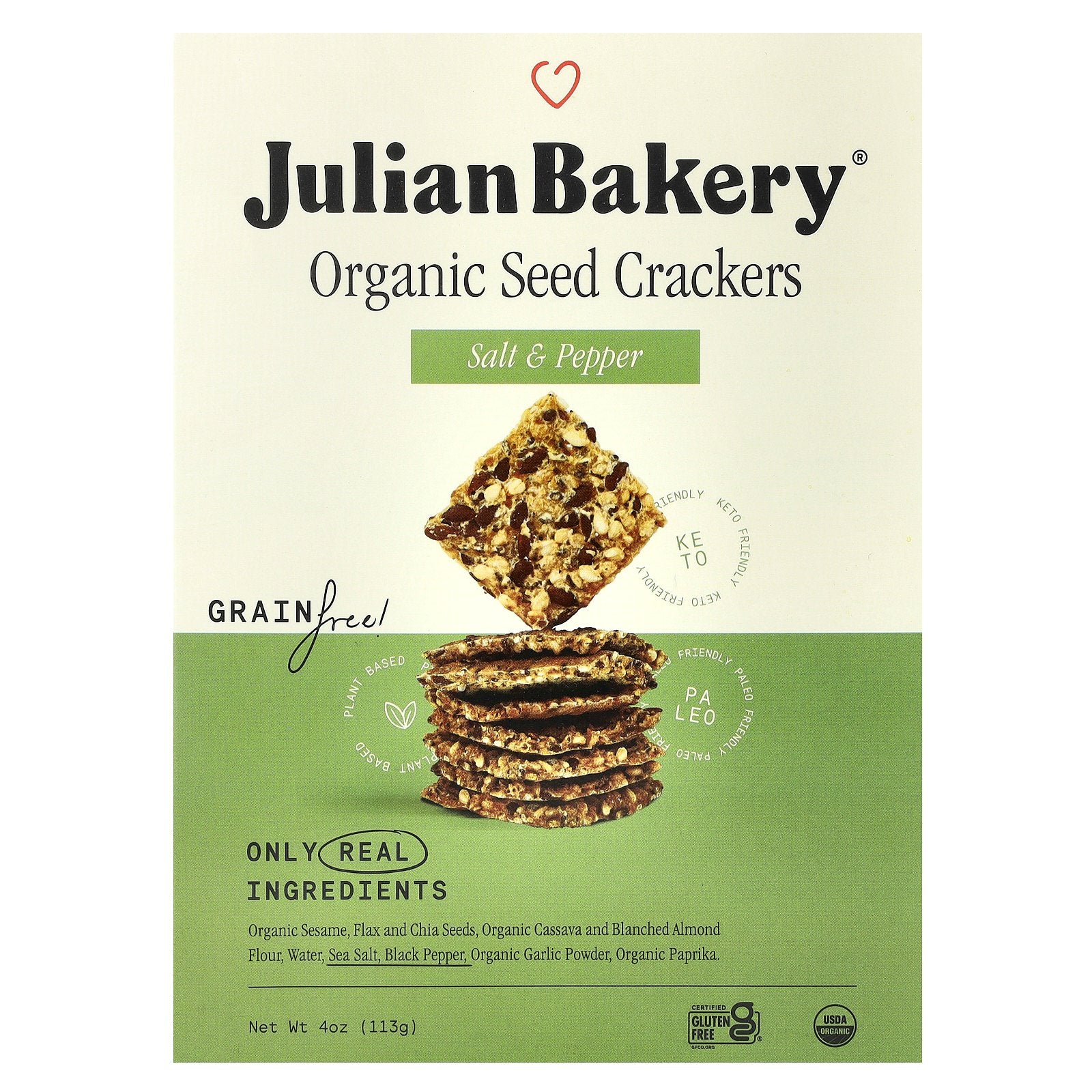Julian Bakery, Organic Seed Crackers, Salt & Pepper, 4 oz (113 g)