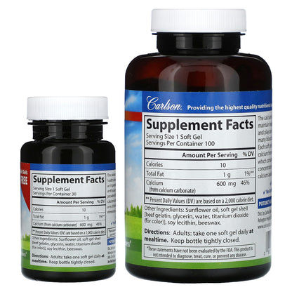 Carlson, Liquid Filled Cal-600, 600 mg, 100 + 30  Softgels