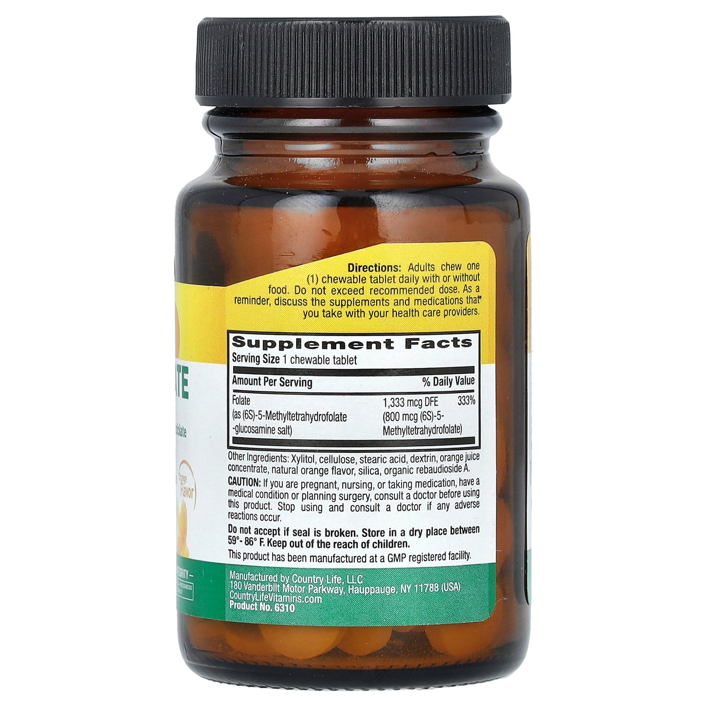 Country Life, Methylfolate, Orange, 1,333 mcg DFE, 60 Chewable Tablets