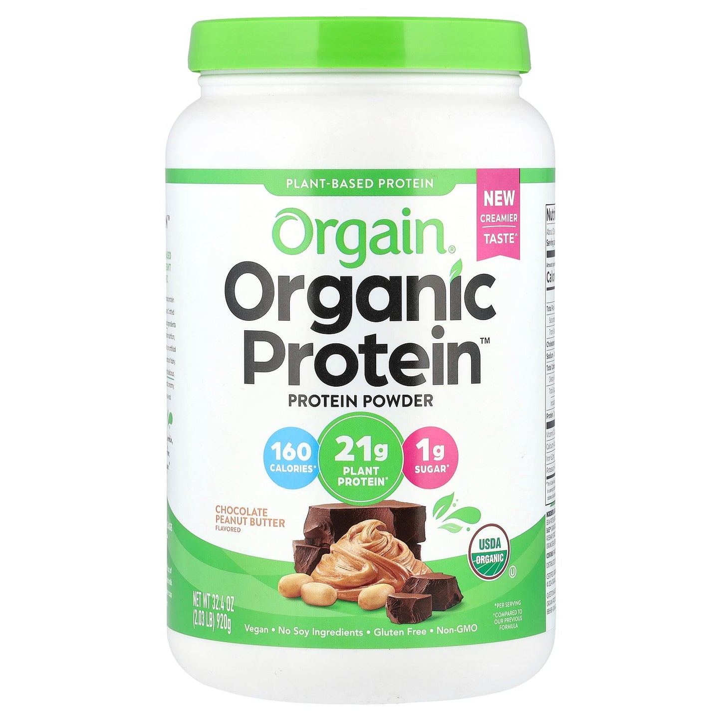 Orgain, Organic Protein™ Powder, Plant Based, Chocolate Peanut Butter, 2.03 lb (920 g)