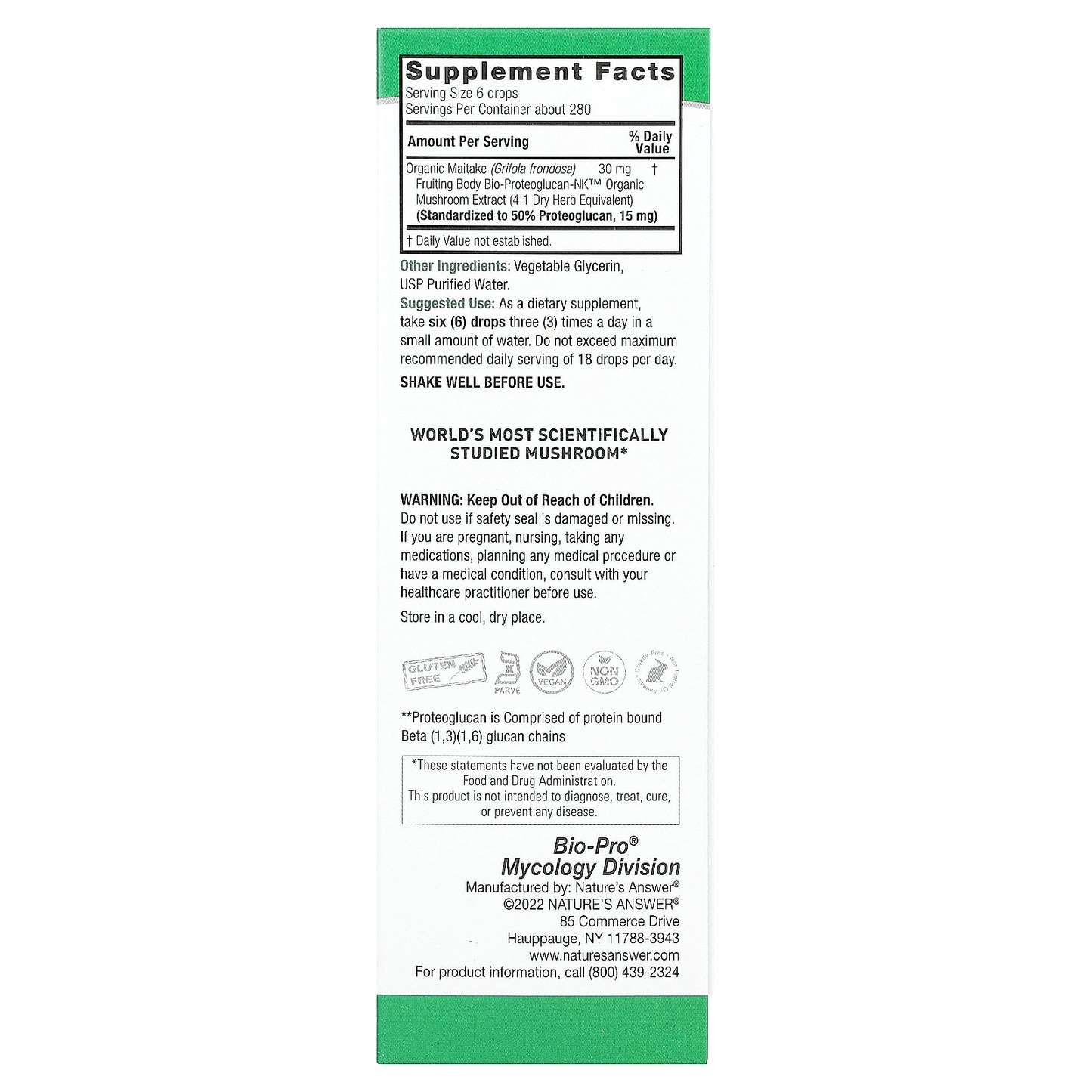 Nature's Answer, Bio-Pro Maitake Bio-Beta-Glucan, Alcohol-Free, 15 mg, 2 fl oz (60 ml)