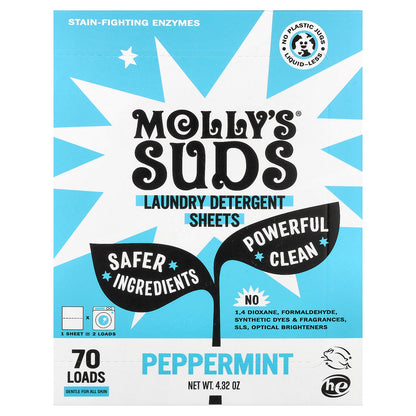Molly's Suds, Laundry Detergent Sheets, Peppermint, 35 Sheets