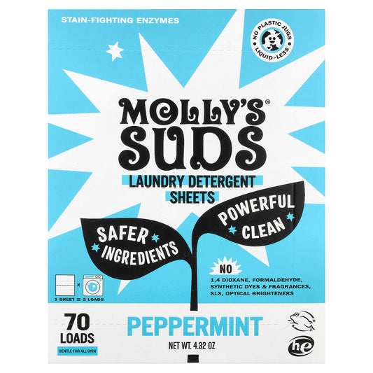 Molly's Suds, Laundry Detergent Sheets, Peppermint, 35 Sheets