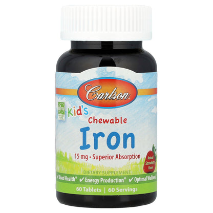 Carlson, Kid's, Chewable Iron, Natural Strawberry, 15 mg, 60 Tablets