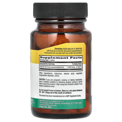 Country Life, Vitamin B12, 1,000 mcg, 60 Tablets